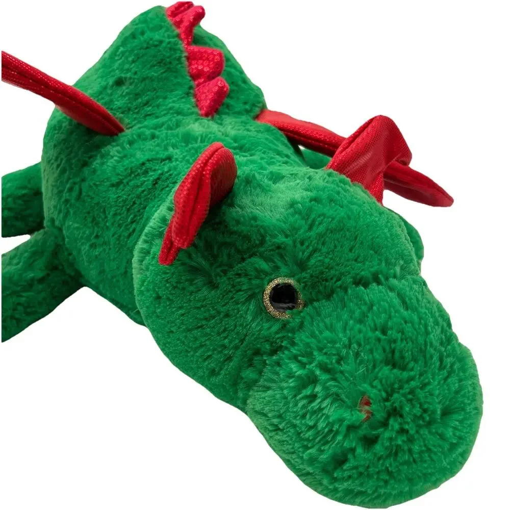 Large Dragon Plush Stuffed Animal Green Red Sequence Gold Glitter Eyes Holiday